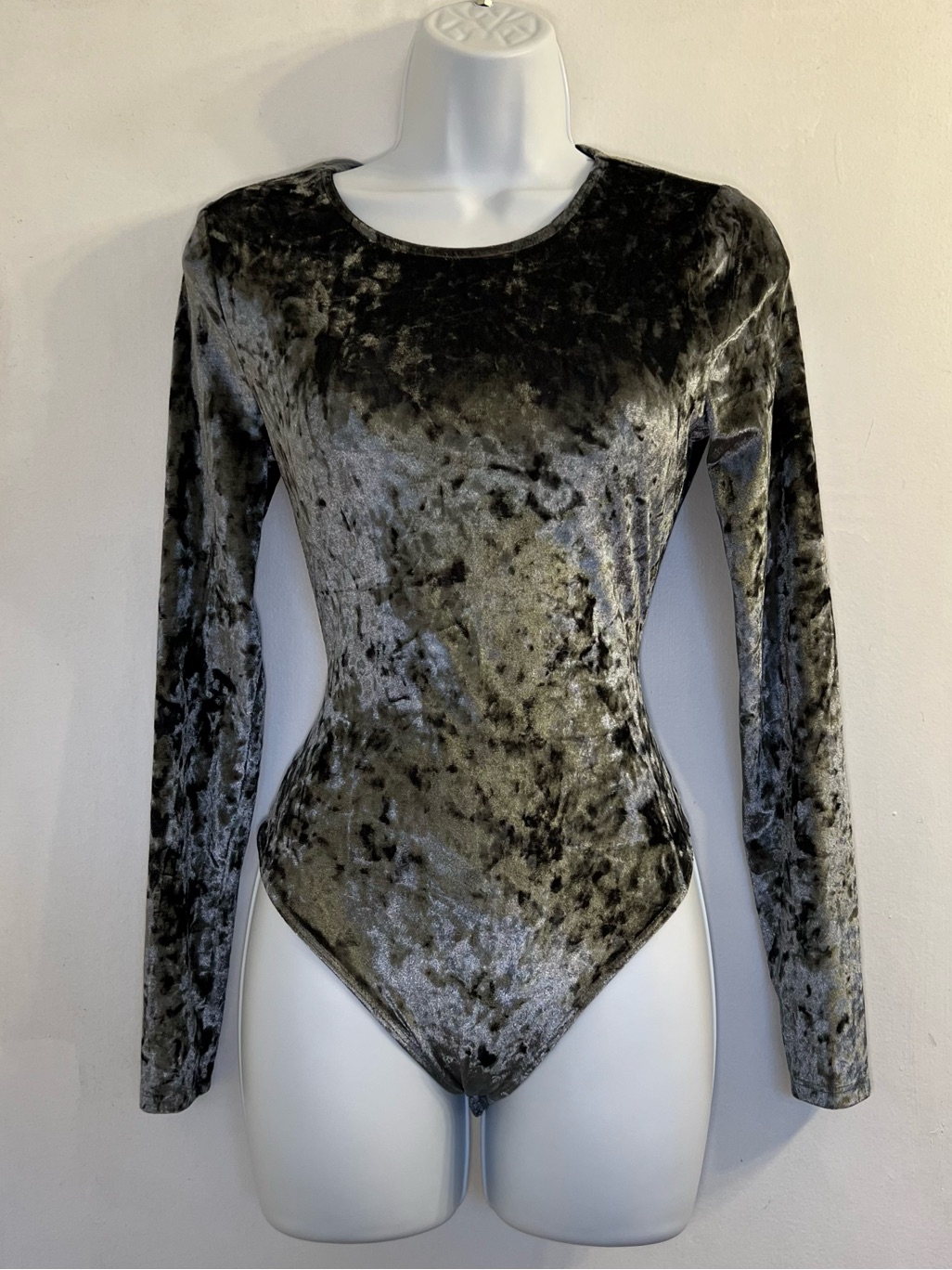 And Now This Silver Crushed Velvet Bodysuit